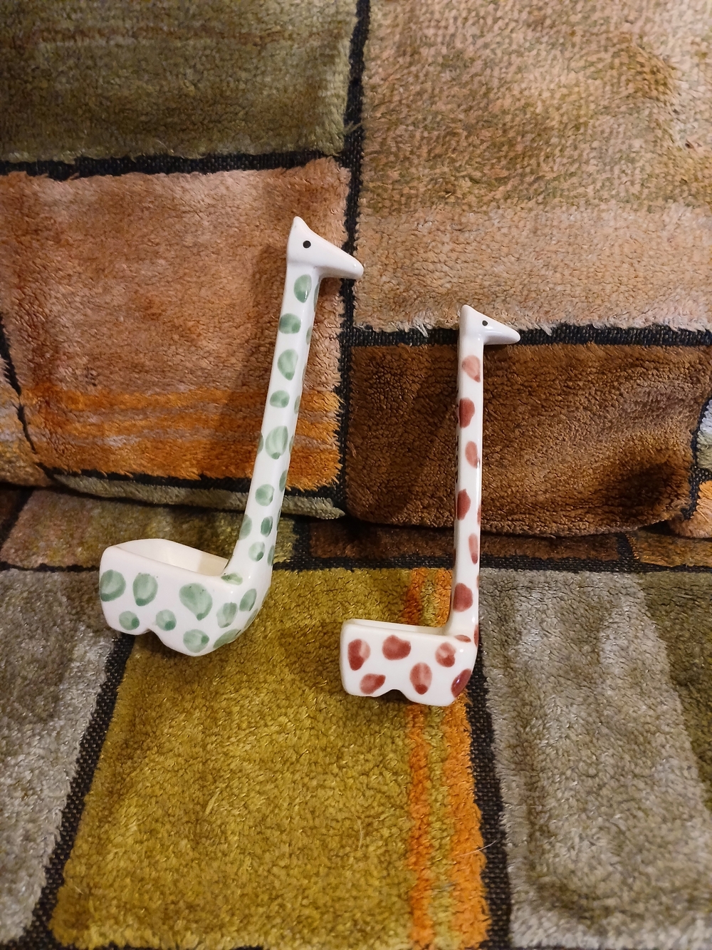 Ceramic Giraffe Spoon Rests - White with Green and Brown Spots